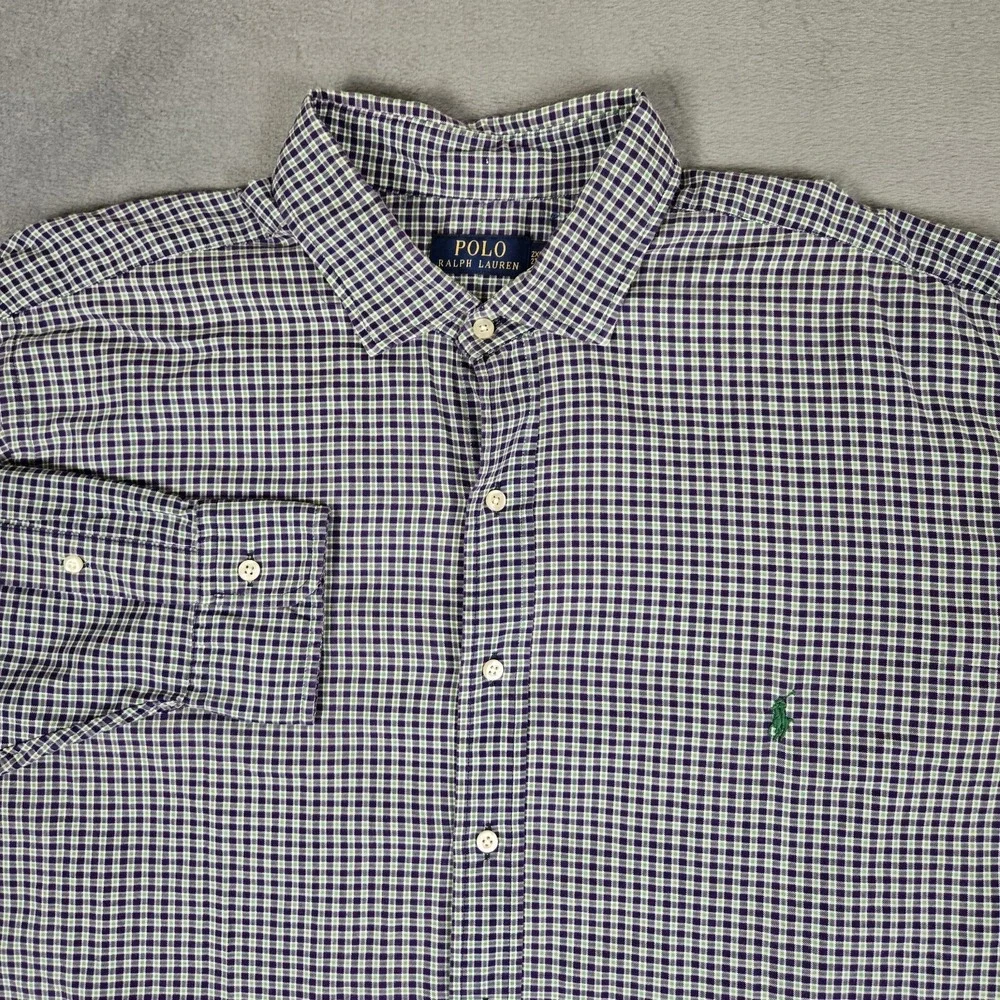 Polo‎ Ralph Lauren Mens Shirt 2XB Green Purple Plaid Button Up Preppy Casual Dad